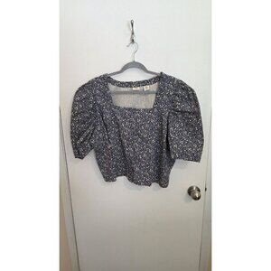 Levis Blouse Crop Top Puff Sleeve Square Neck Womens 2x Floral Concert Festival